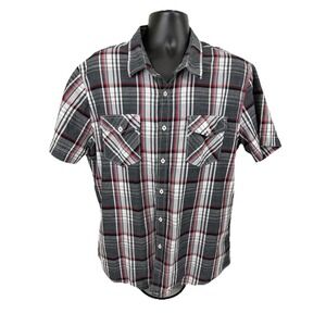 American Rag Button Up Shirt Men's XXL Slim Fit  Plaid Black